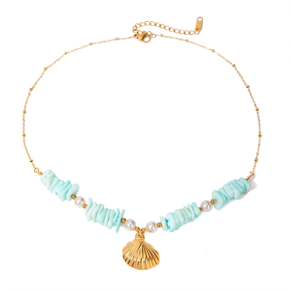 Collier avec pendentif en coquillage vert menthe et perles