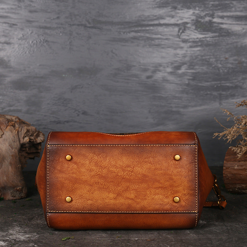Sac à main rétro en cuir véritable gaufré, sacoche à poignée supérieure, motif totem, peau naturelle de haute qualité, pour femme