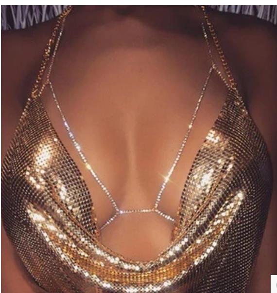Collier de bijoux de corps en strass pour femme