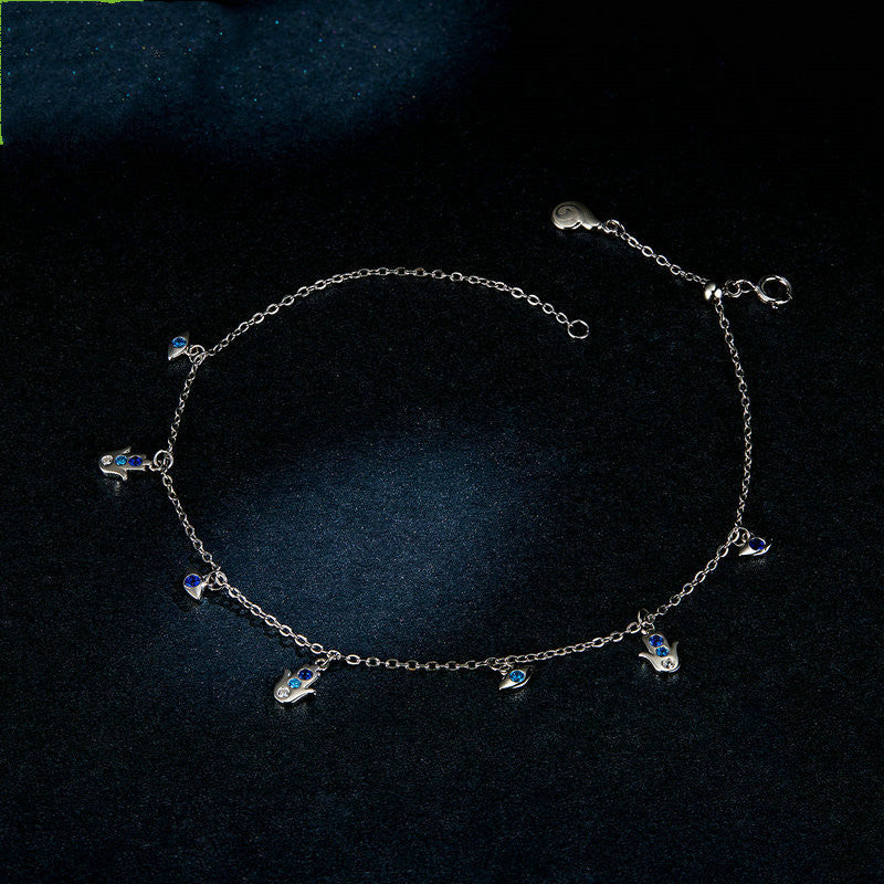 Bijou de cheville en argent avec œil bleu et palmier