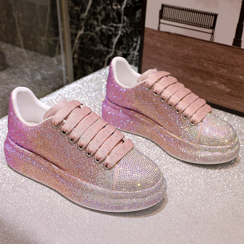 Chaussures de sport blanches brillantes avec strass pour femmes