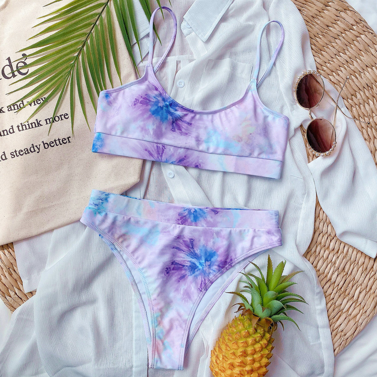 Maillot de bain bikini imprimé fendu pour femmes, style européen et américain