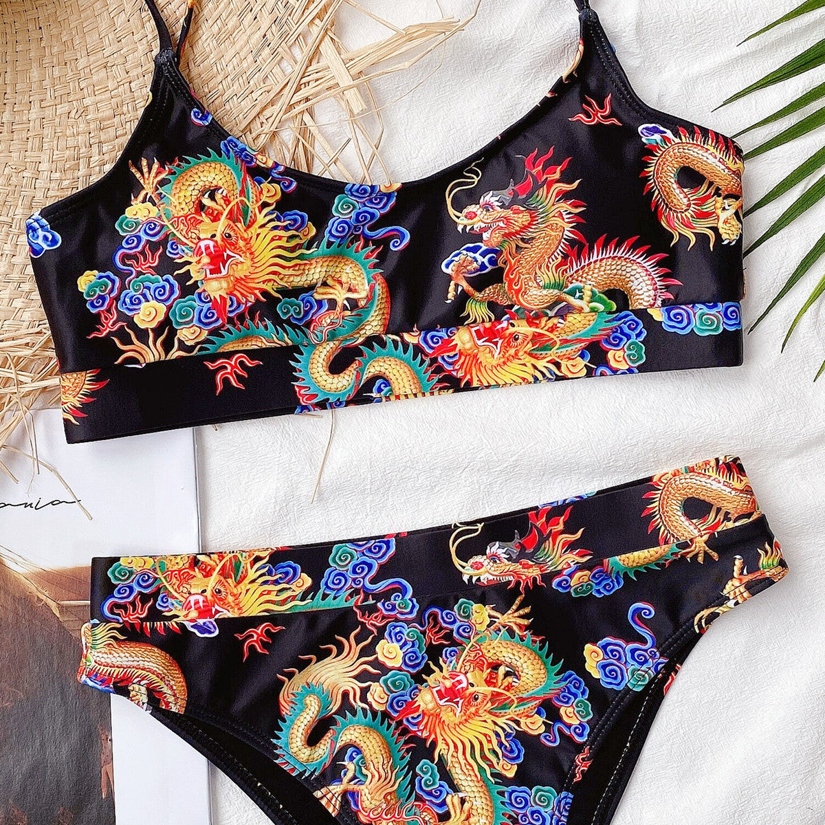 Maillot de bain bikini imprimé fendu pour femmes, style européen et américain