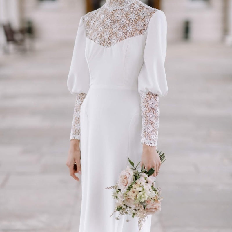Robe de mariée mi-longue style rétro républicain, style britannique, simple et légère