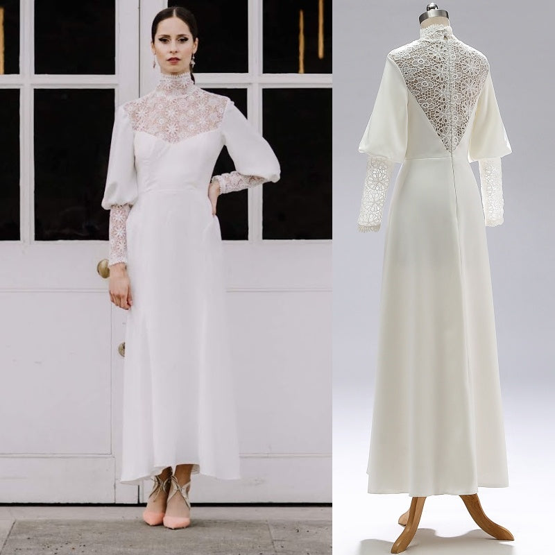 Robe de mariée mi-longue style rétro républicain, style britannique, simple et légère