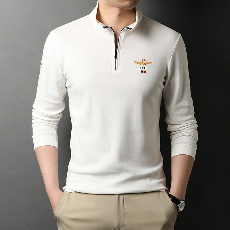 T-shirts à manches longues et col montant pour hommes, t-shirts amples, polos, chemises en coton pour hommes, chemises basses tendance