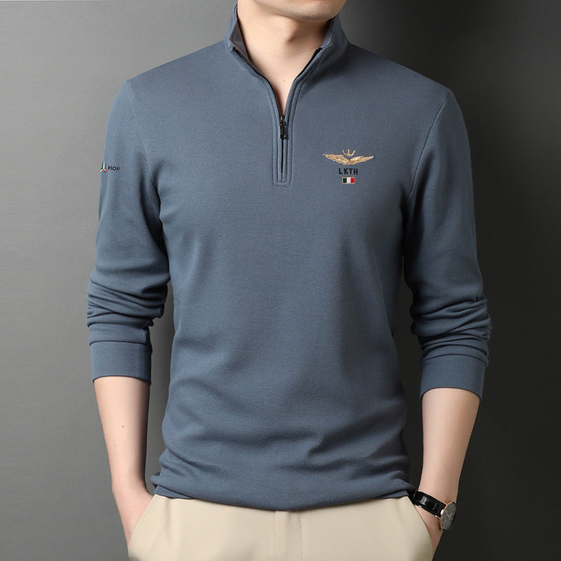 T-shirts à manches longues et col montant pour hommes, t-shirts amples, polos, chemises en coton pour hommes, chemises basses tendance