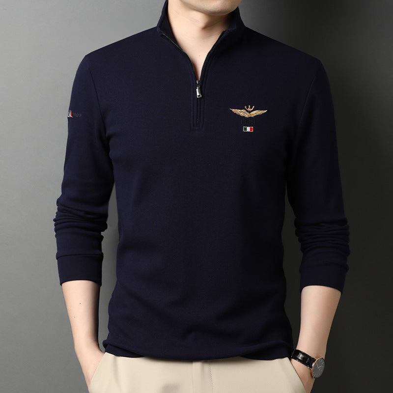 T-shirts à manches longues et col montant pour hommes, t-shirts amples, polos, chemises en coton pour hommes, chemises basses tendance