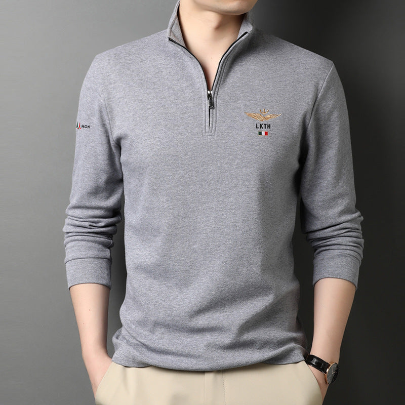 T-shirts à manches longues et col montant pour hommes, t-shirts amples, polos, chemises en coton pour hommes, chemises basses tendance