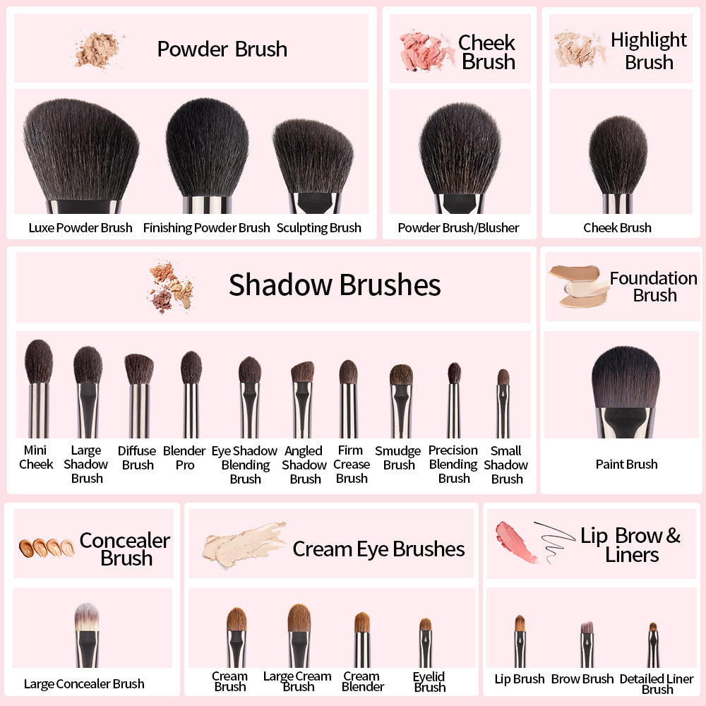 Ensemble de pinceaux de maquillage naturels, pinceau à paupières, chèvre