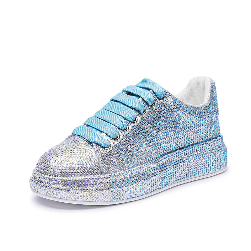 Chaussures de sport blanches brillantes avec strass pour femmes