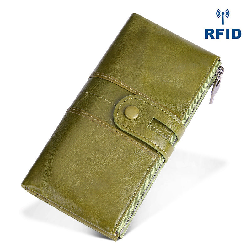 Portefeuille rétro en cuir pour femme, long et tendance, avec porte-monnaie RFID