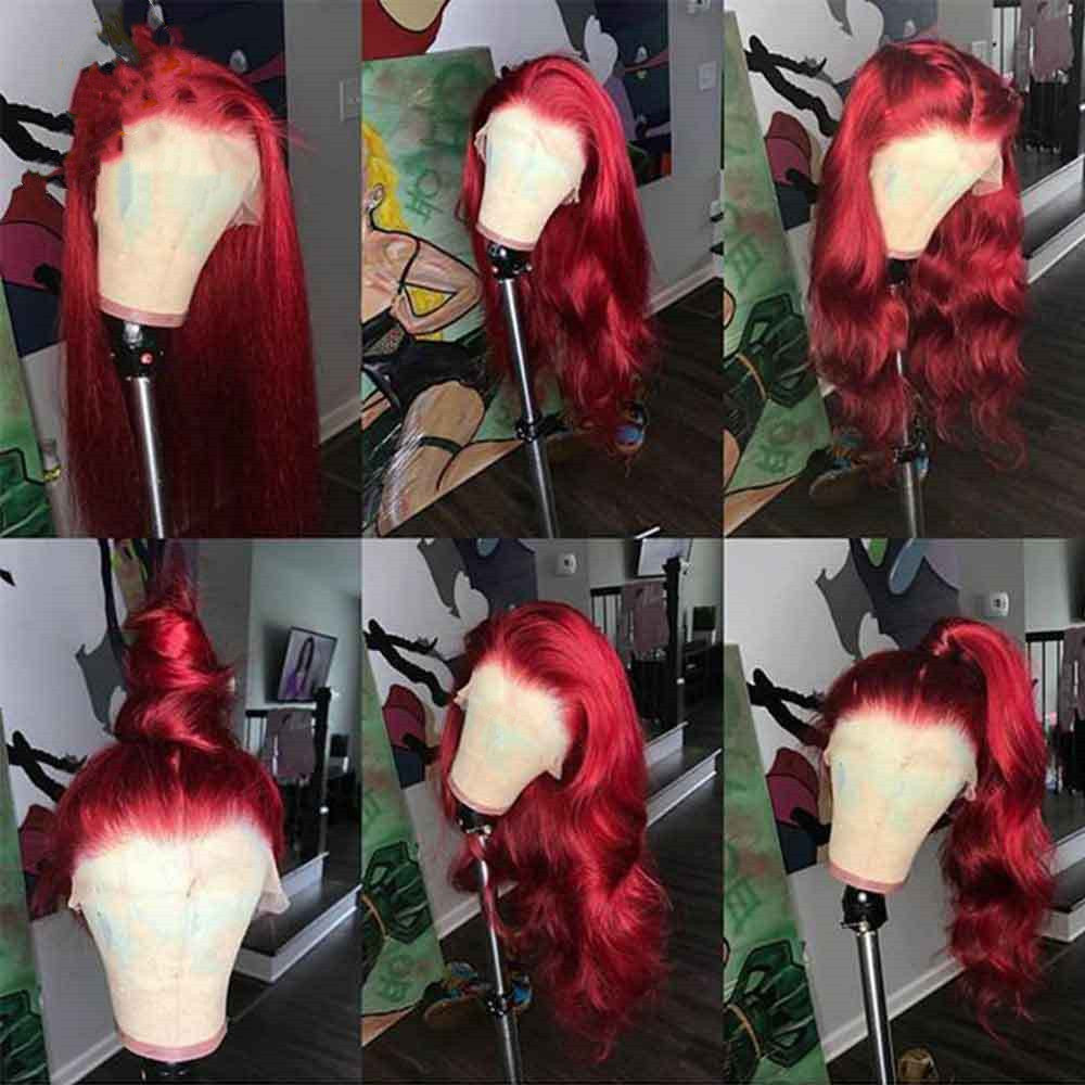 Perruques en cheveux humains bordeaux et rouges