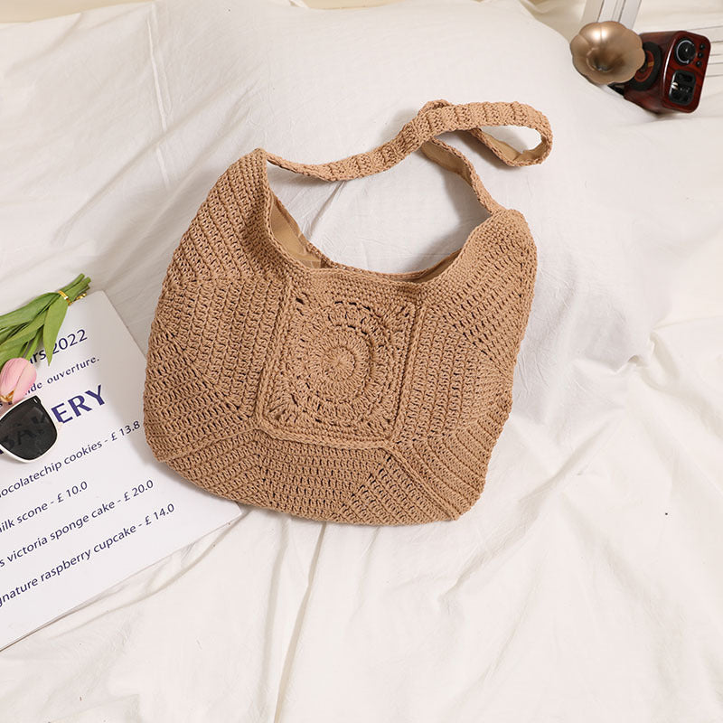 Sac à main en paille tressée de grande capacité pour femme, idéal pour les vacances, la plage ou comme sac à main polyvalent
