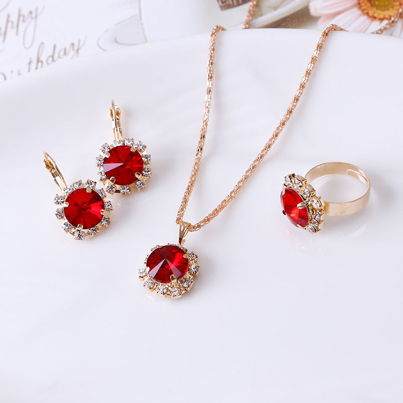 Ensemble de boucles d'oreilles et bagues rondes en cristal, bijoux tendance en Europe et en Amérique, vente en gros