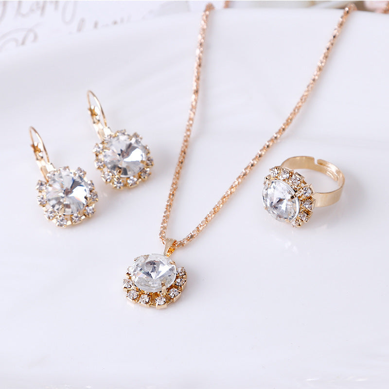 Ensemble de boucles d'oreilles et bagues rondes en cristal, bijoux tendance en Europe et en Amérique, vente en gros