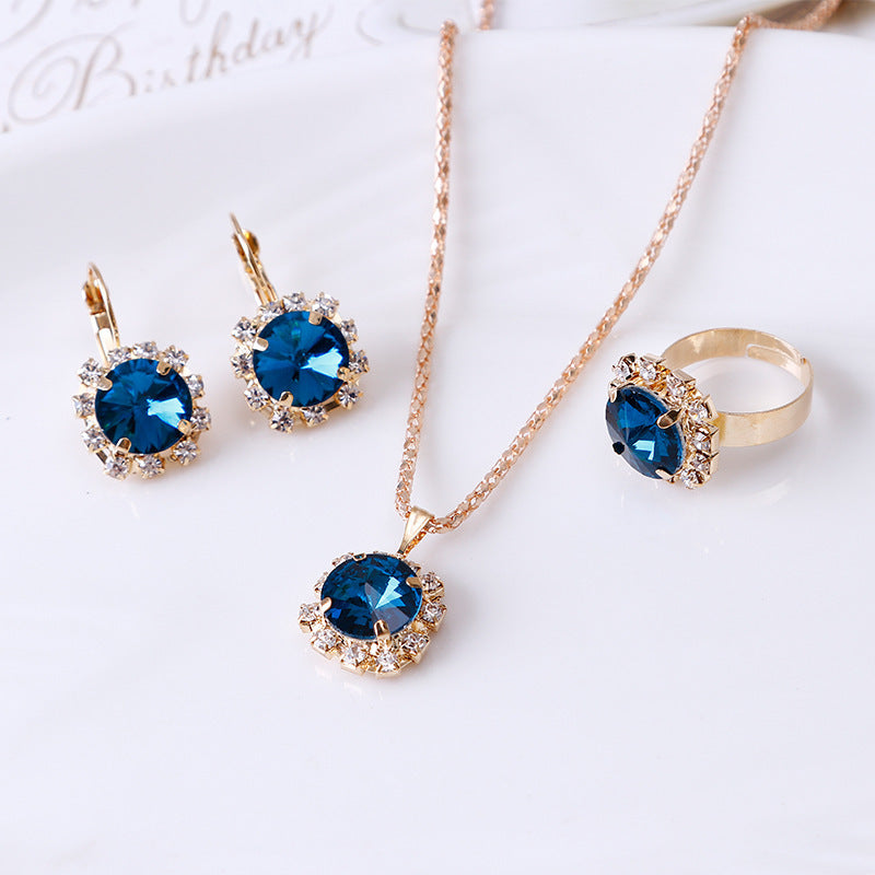 Ensemble de boucles d'oreilles et bagues rondes en cristal, bijoux tendance en Europe et en Amérique, vente en gros