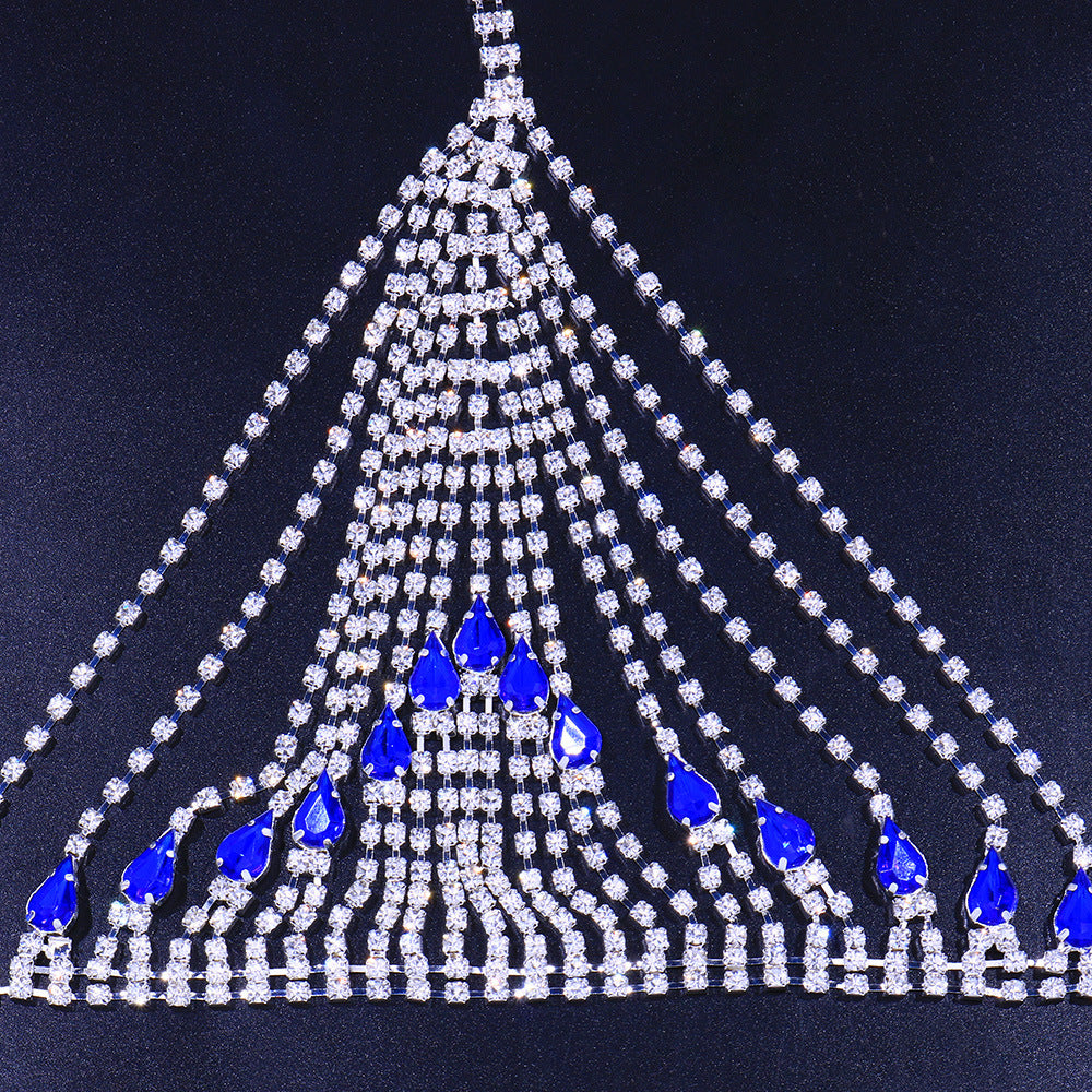 Chaîne de poitrine en strass saphir, bijoux de corps