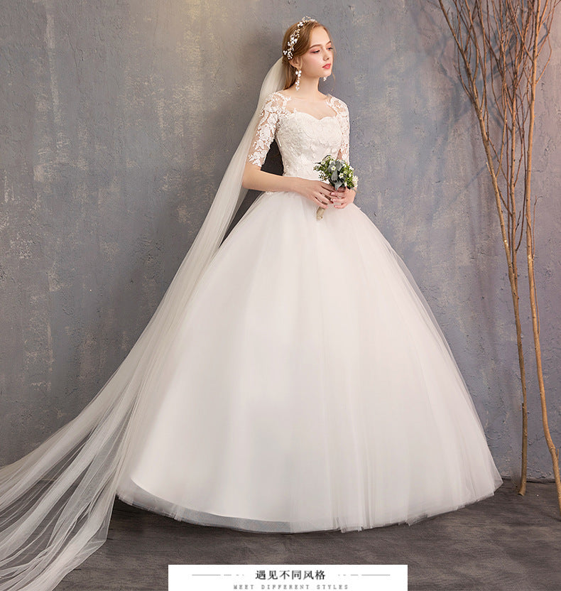 Robe de mariée tendance en dentelle, coupe ajustée, manches mi-longues, grande taille, pour studio photo