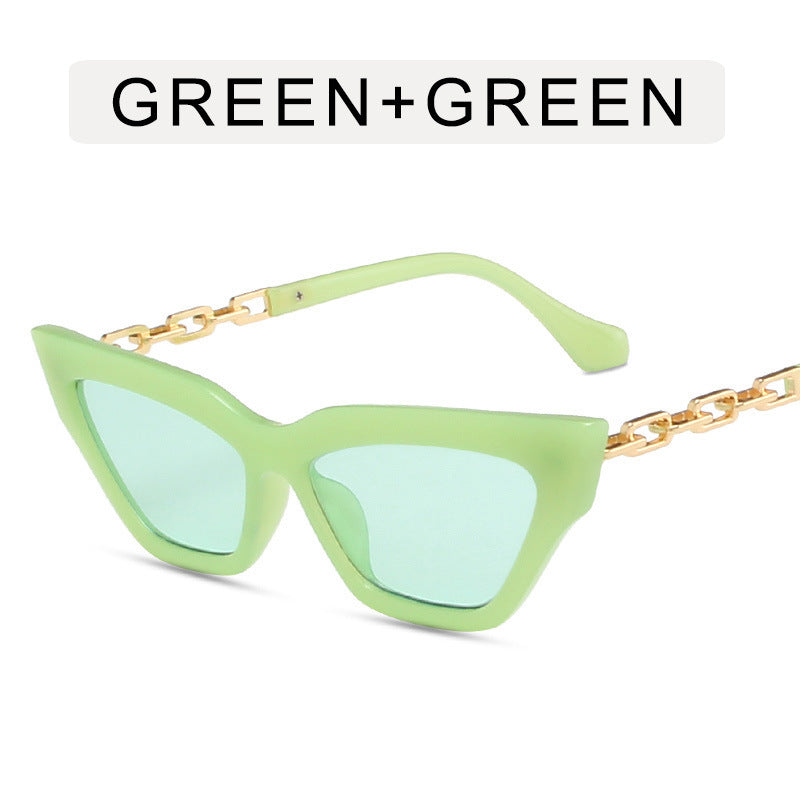 Lunettes de soleil œil de chat à chaîne pour femme