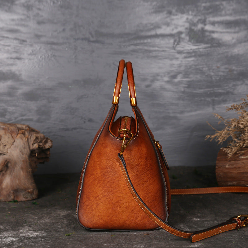 Sac à main rétro en cuir véritable gaufré, sacoche à poignée supérieure, motif totem, peau naturelle de haute qualité, pour femme