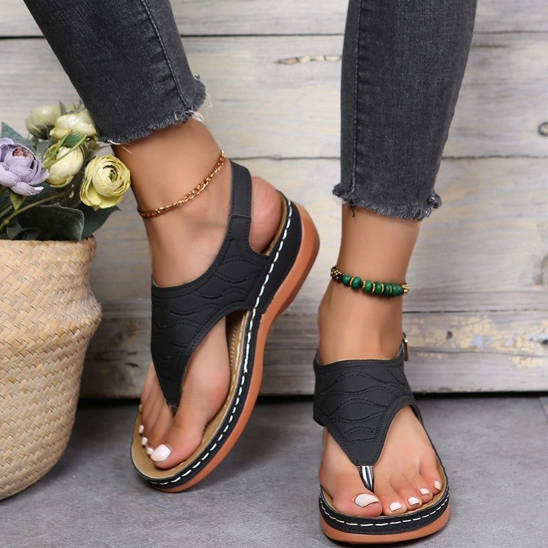 Chaussures d'été romaines rétro à clip pour femmes, sandales à boucle à la cheville