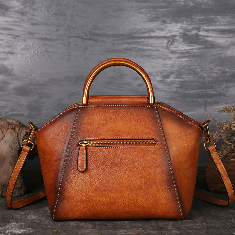 Sac à main rétro en cuir véritable gaufré, sacoche à poignée supérieure, motif totem, peau naturelle de haute qualité, pour femme