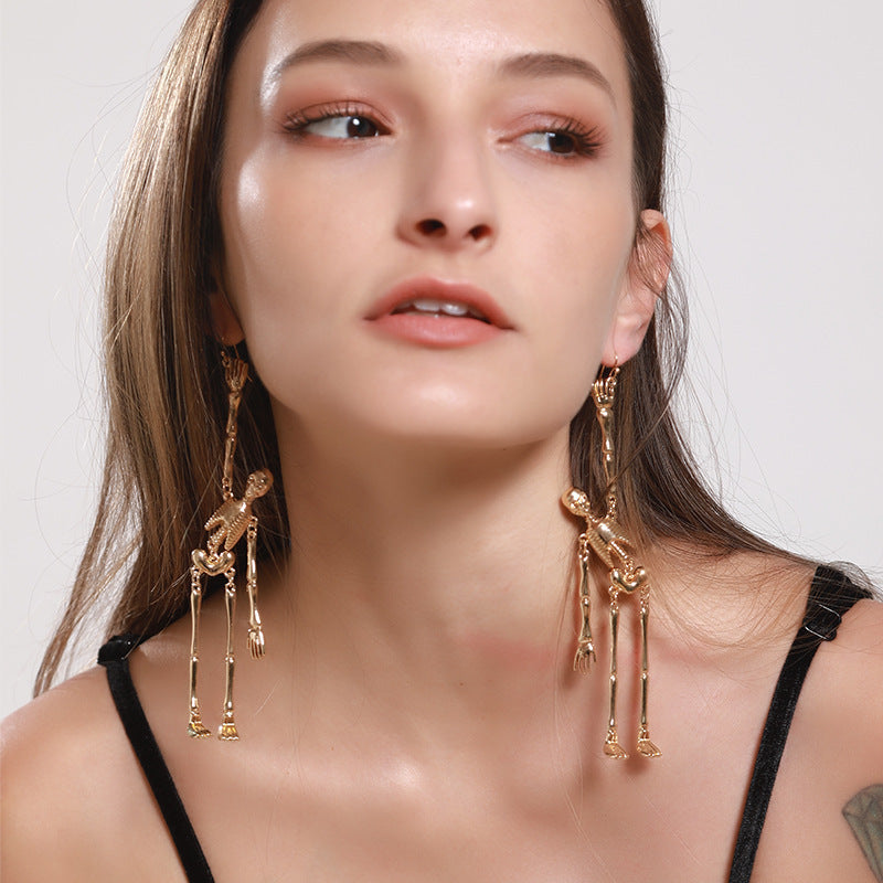 Boucles d'oreilles tête de mort en alliage pour femmes