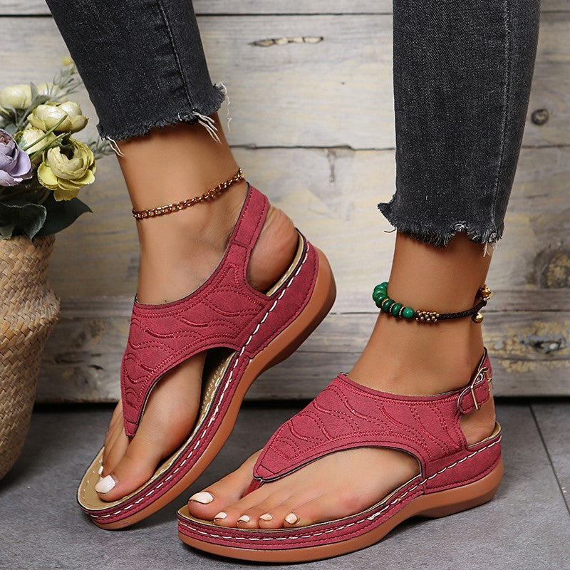 Chaussures d'été romaines rétro à clip pour femmes, sandales à boucle à la cheville