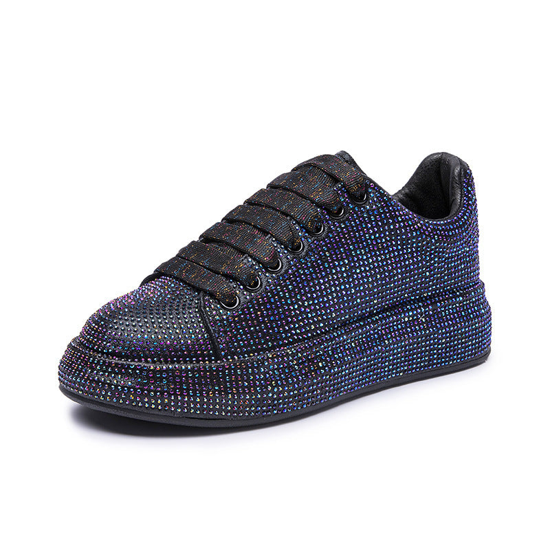 Chaussures de sport blanches brillantes avec strass pour femmes