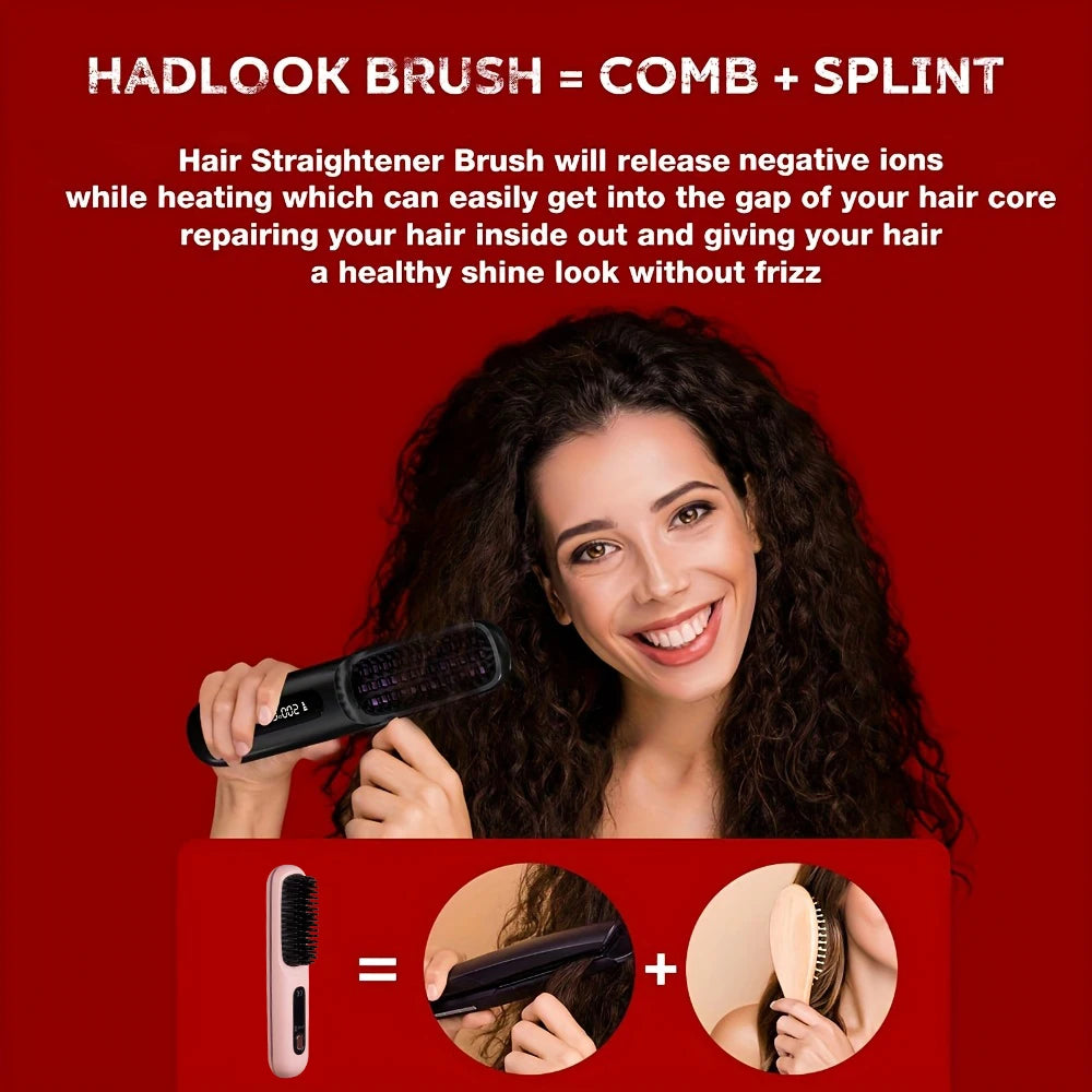 Brosse lissante électrique portable à chauffage rapide, rechargeable par USB, peigne professionnel à ondulations négatives
