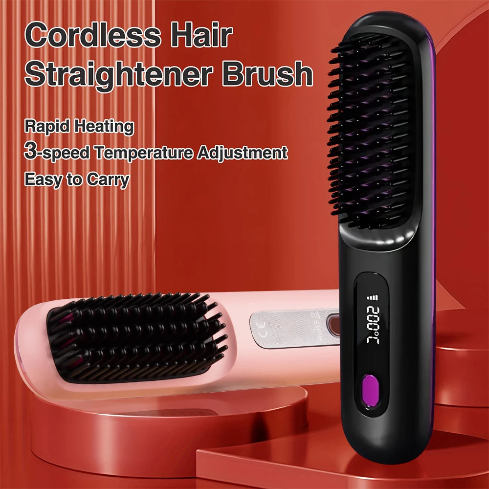 Brosse lissante électrique portable à chauffage rapide, rechargeable par USB, peigne professionnel à ondulations négatives