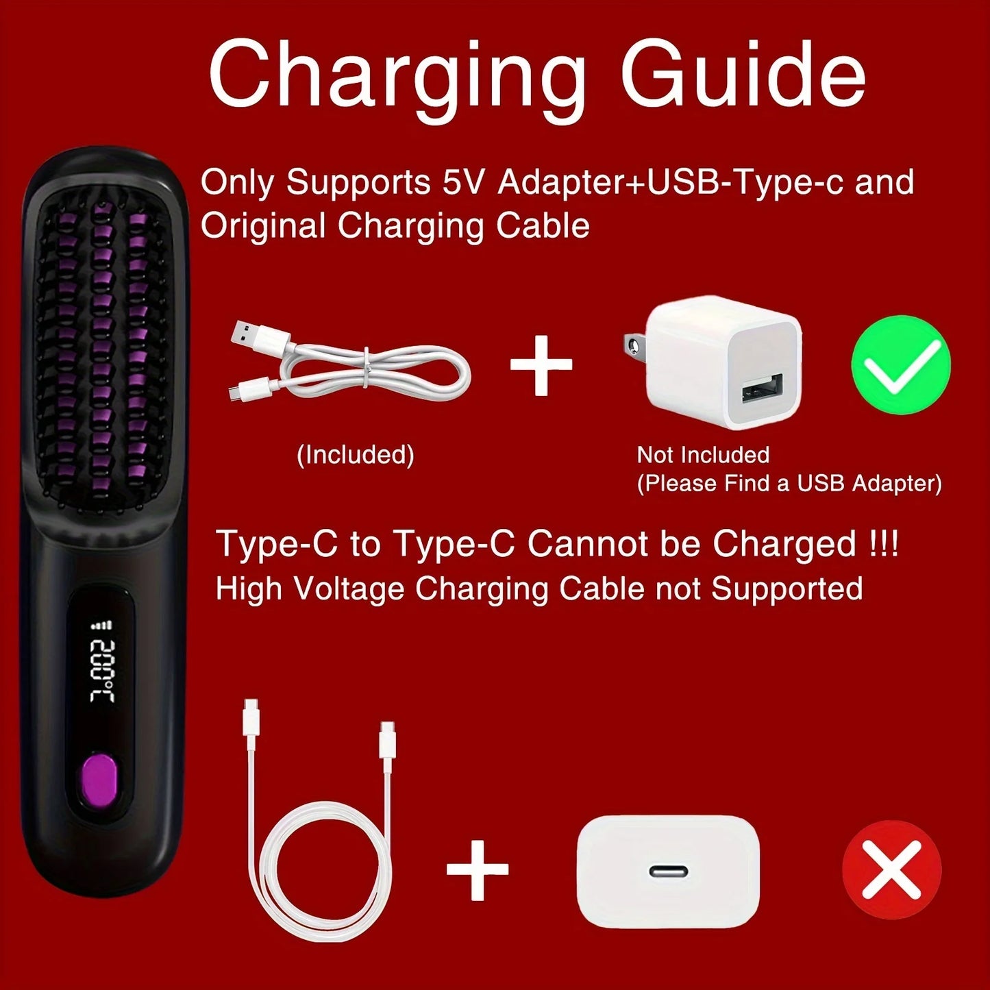 Brosse lissante électrique portable à chauffage rapide, rechargeable par USB, peigne professionnel à ondulations négatives
