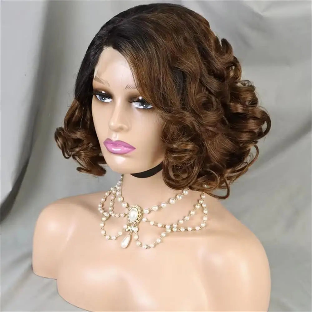 Perruques courtes ondulées en cheveux humains, coupe au carré, fermeture en dentelle 10x10, couleur naturelle, cheveux indiens Remy, pré-épilés, pour femmes