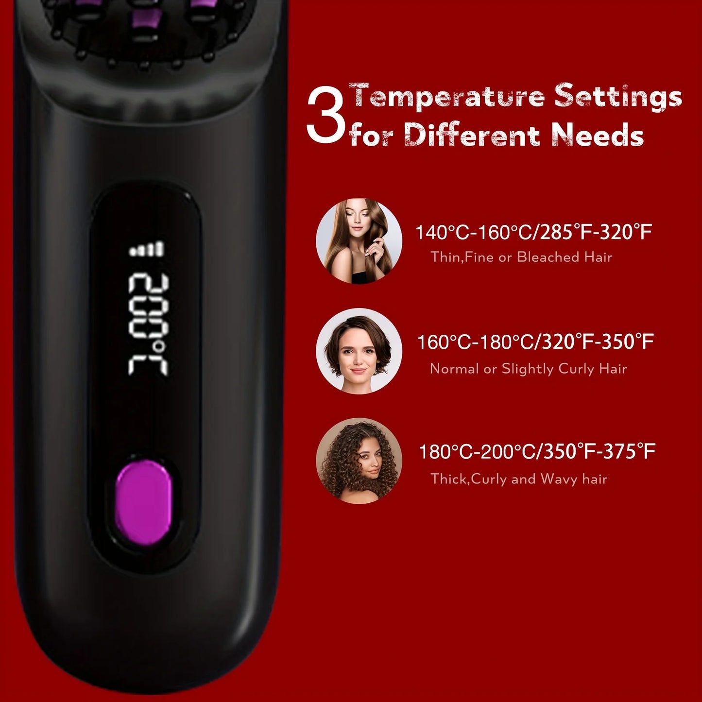 Brosse lissante électrique portable à chauffage rapide, rechargeable par USB, peigne professionnel à ondulations négatives