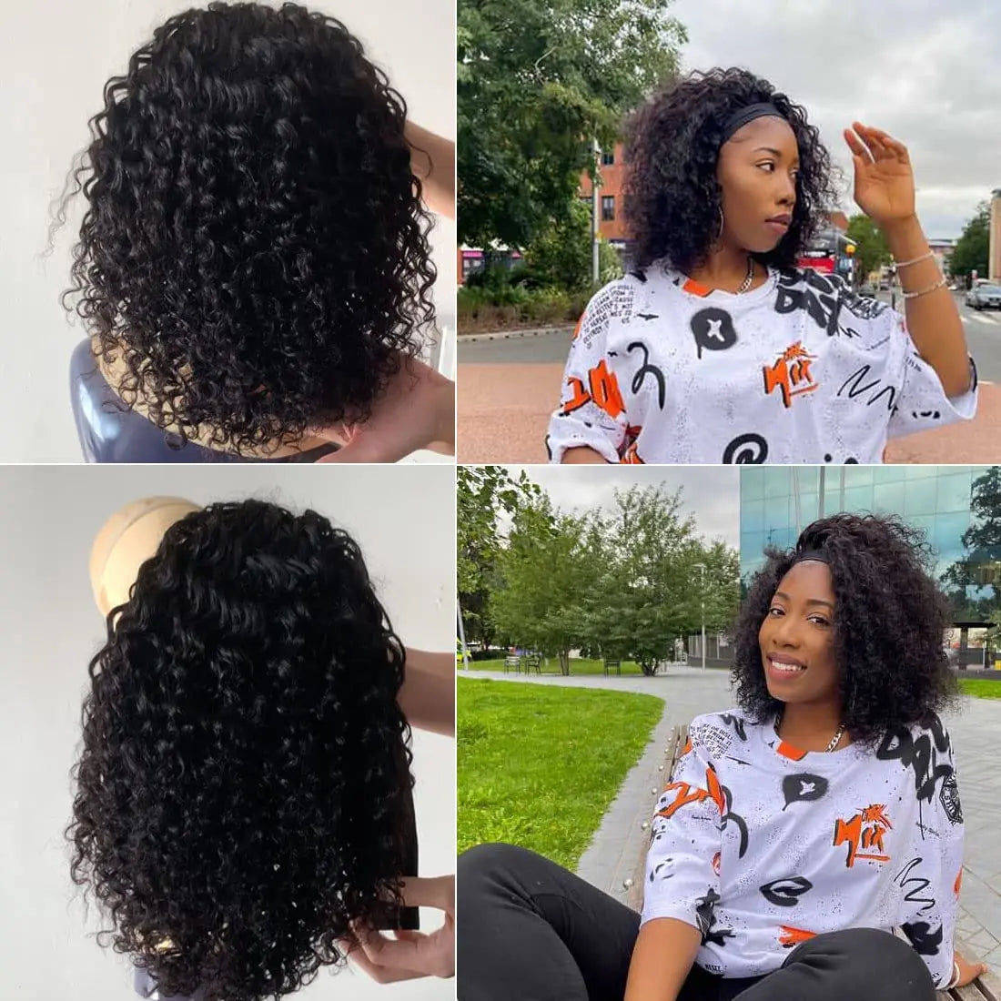 Perruque bandeau ondulée en cheveux humains bouclés pour femmes, 100 % cheveux naturels, perruques Bobo entièrement fabriquées à la machine, cheveux noirs naturels