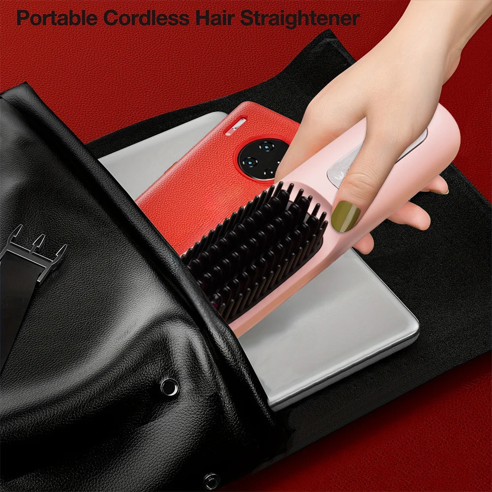 Brosse lissante électrique portable à chauffage rapide, rechargeable par USB, peigne professionnel à ondulations négatives