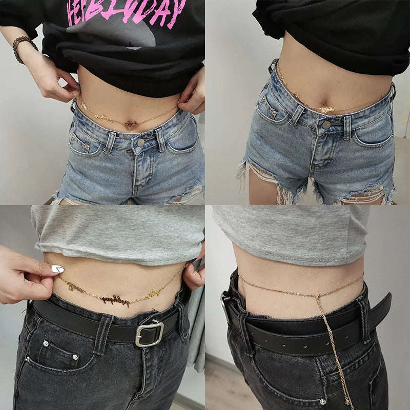 Atoztide – Chaîne de taille personnalisée en acier inoxydable avec plusieurs noms et lettres, simple et sexy, pour femme, cadeau de Noël