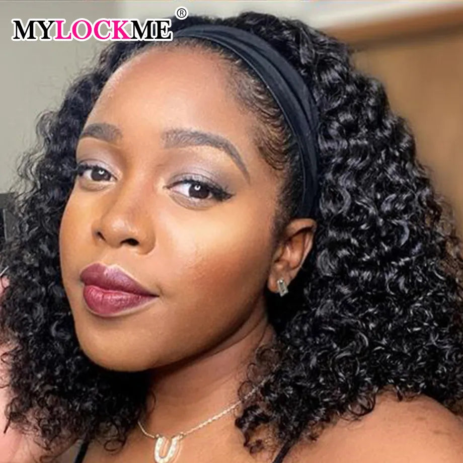 Perruque bandeau cheveux humains crépus bouclés MYLOCKME sans colle entièrement fabriquée à la machine perruques de cheveux humains brésiliens Remy pour femmes densité 180 %