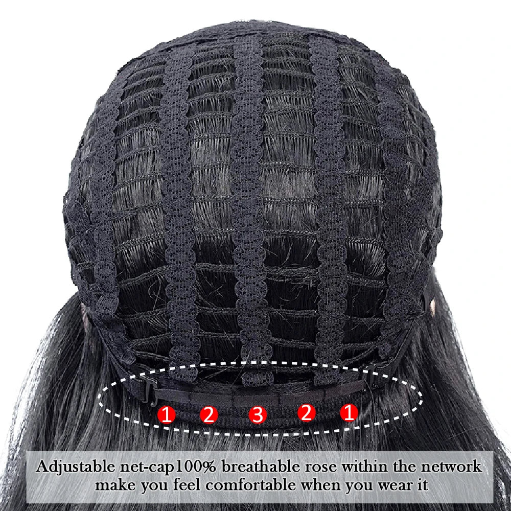 Aigemei – Perruques synthétiques longues avec frange, 66 cm, cheveux bouclés ondulés pour femme, fibre haute température, couleur noir et marron