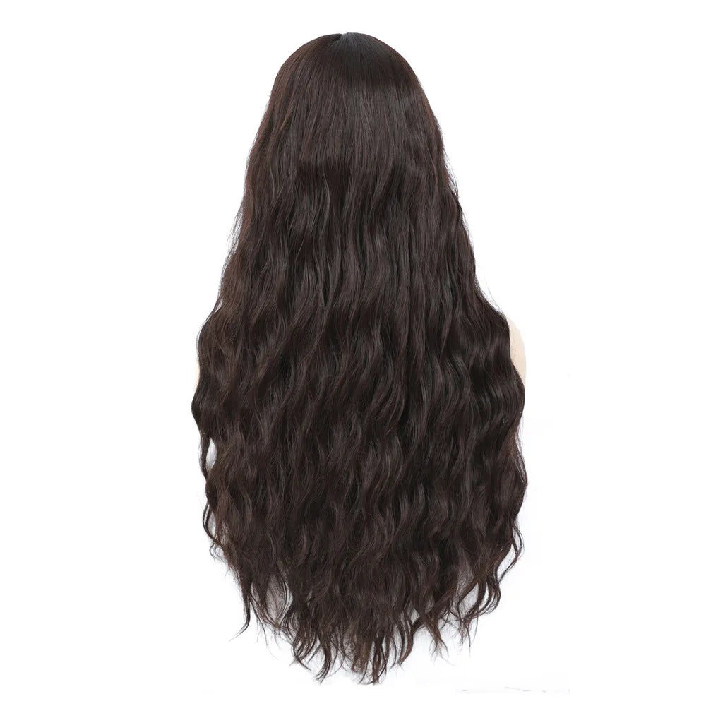 Perruques synthétiques longues Aigemei avec frange, 66 cm, cheveux bouclés ondulés pour femme, fibre haute température, couleur noir et marron