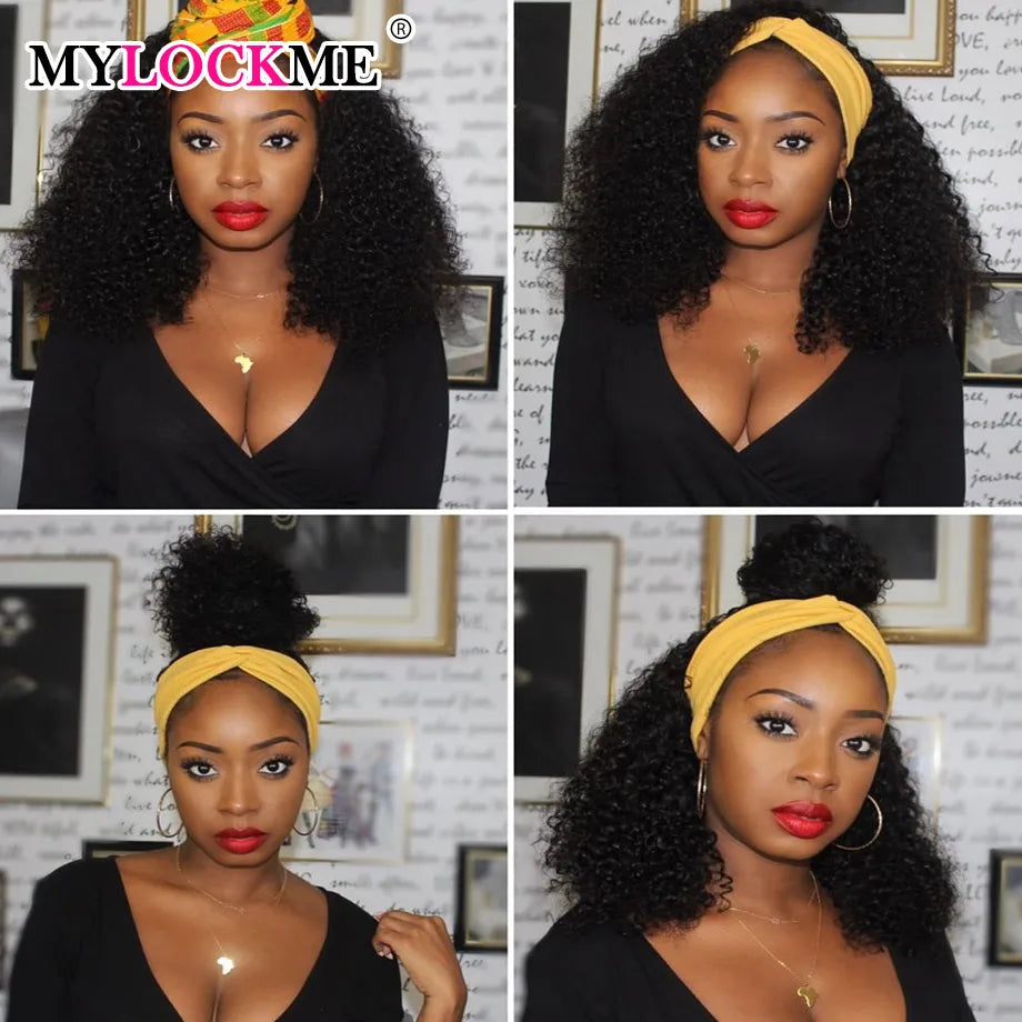 Perruque bandeau cheveux humains crépus bouclés MYLOCKME sans colle entièrement fabriquée à la machine perruques de cheveux humains brésiliens Remy pour femmes densité 180 %