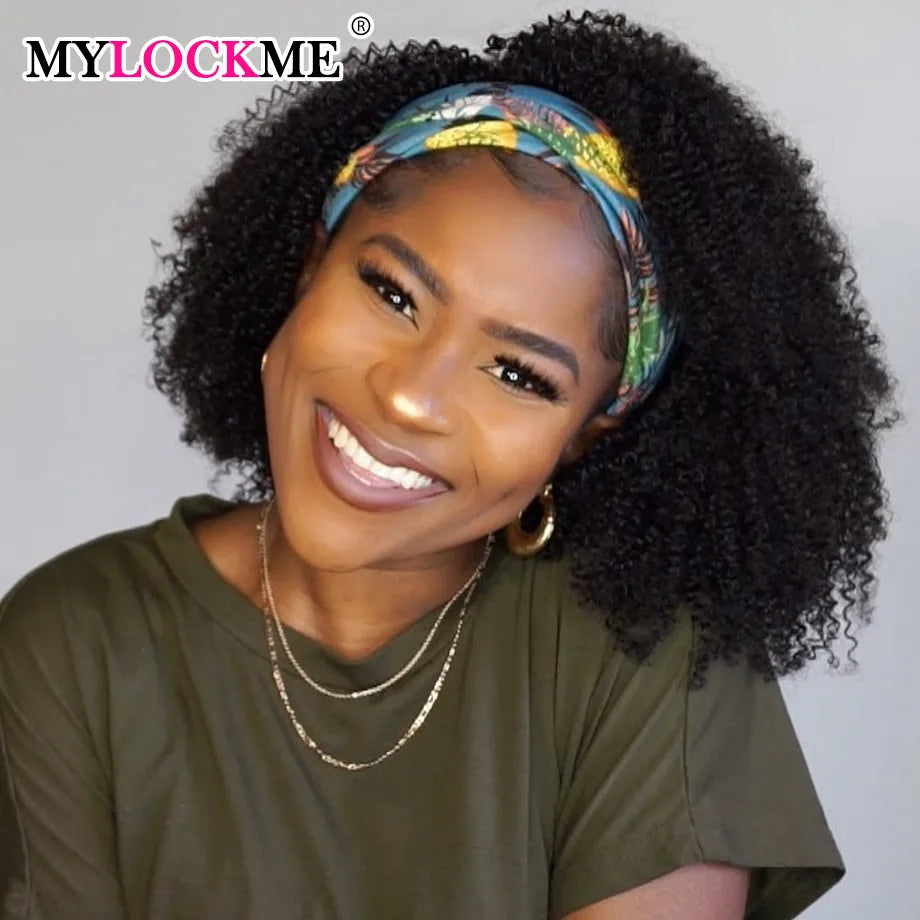 Perruque bandeau cheveux humains crépus bouclés MYLOCKME sans colle entièrement fabriquée à la machine perruques de cheveux humains brésiliens Remy pour femmes densité 180 %