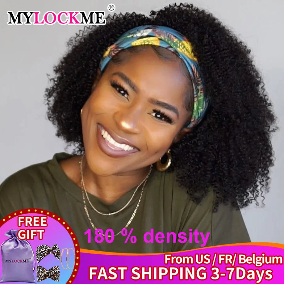 Perruque bandeau cheveux humains crépus bouclés MYLOCKME sans colle entièrement fabriquée à la machine perruques de cheveux humains brésiliens Remy pour femmes densité 180 %