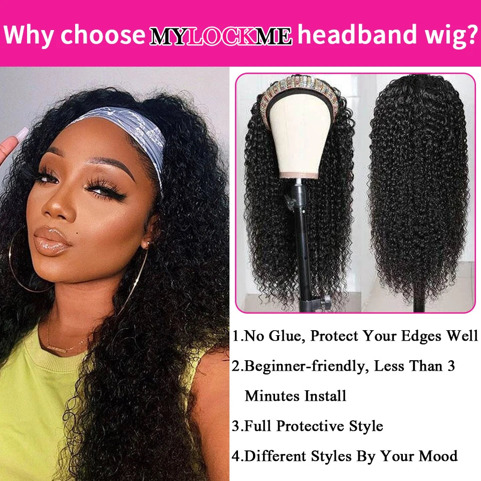 Perruque bandeau cheveux humains crépus bouclés MYLOCKME sans colle entièrement fabriquée à la machine perruques de cheveux humains brésiliens Remy pour femmes densité 180 %