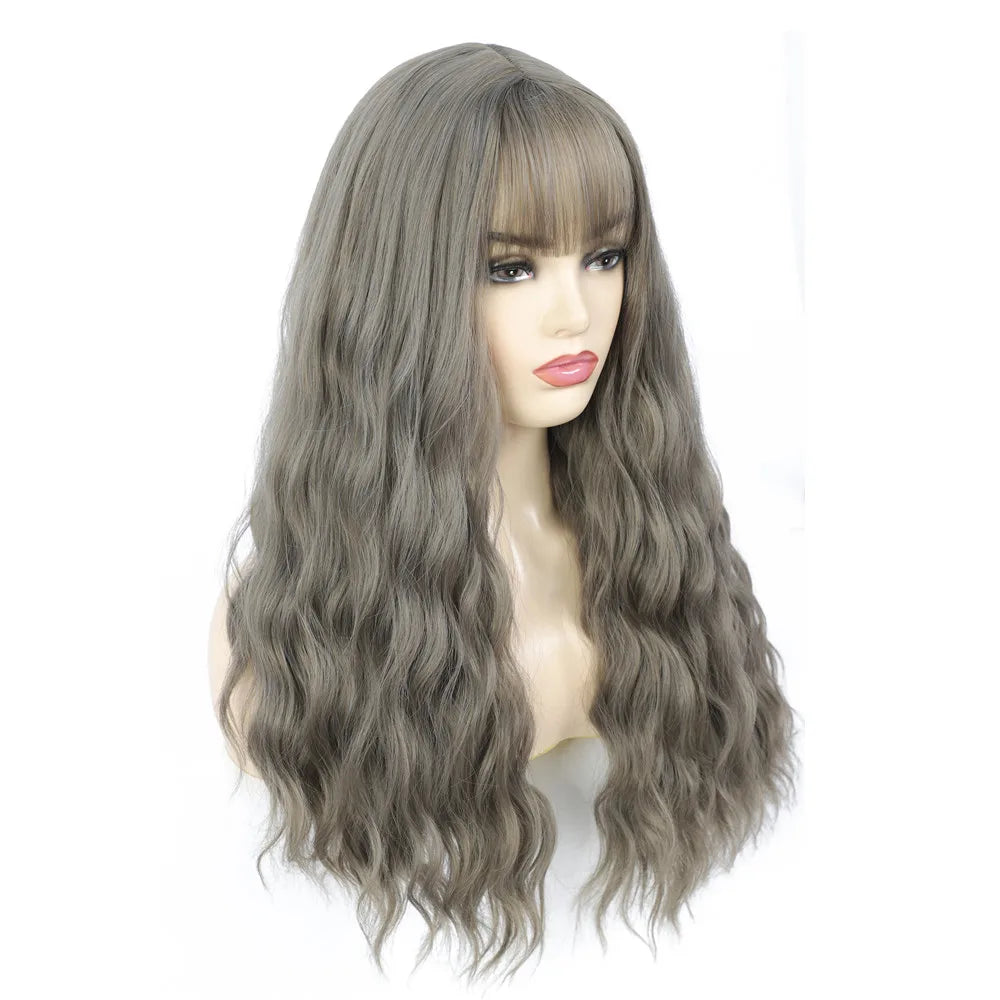 Perruques synthétiques longues Aigemei avec frange, 66 cm, cheveux bouclés ondulés pour femme, fibre haute température, couleur noir et marron