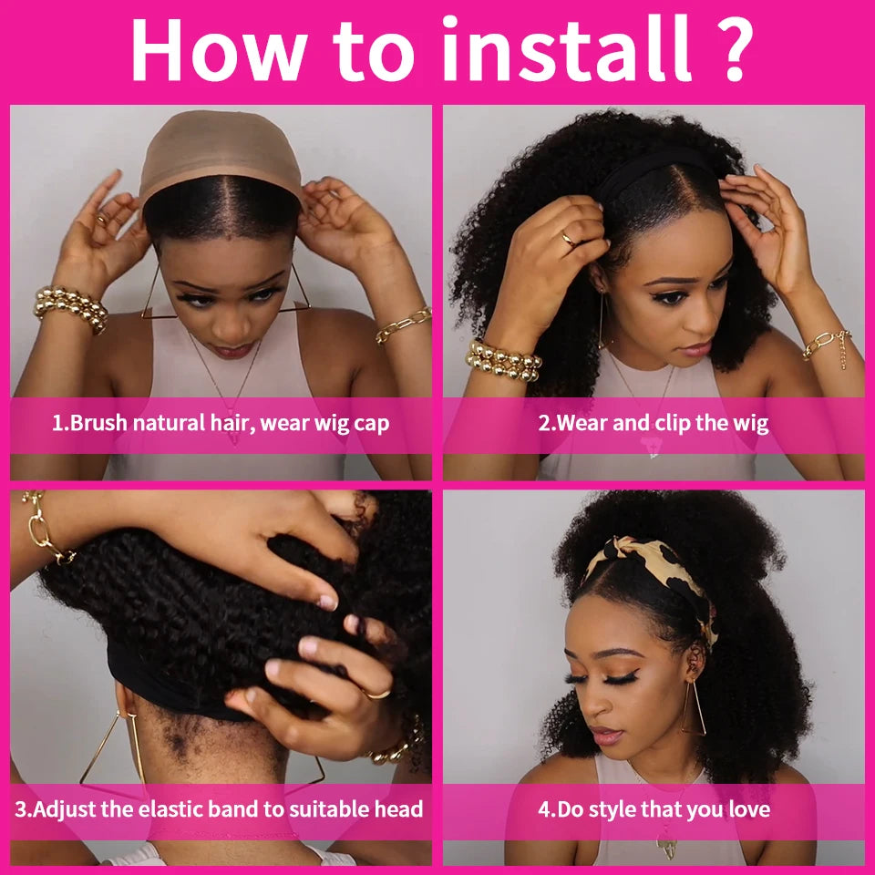 Perruque bandeau cheveux humains crépus bouclés MYLOCKME sans colle entièrement fabriquée à la machine perruques de cheveux humains brésiliens Remy pour femmes densité 180 %