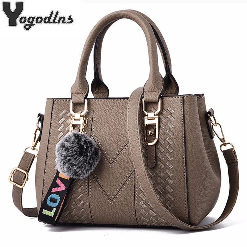 Sacs messager brodés pour femmes, sacs à main en cuir, sacs pour femmes, sac à main pour dames, sac à main en boule de poils