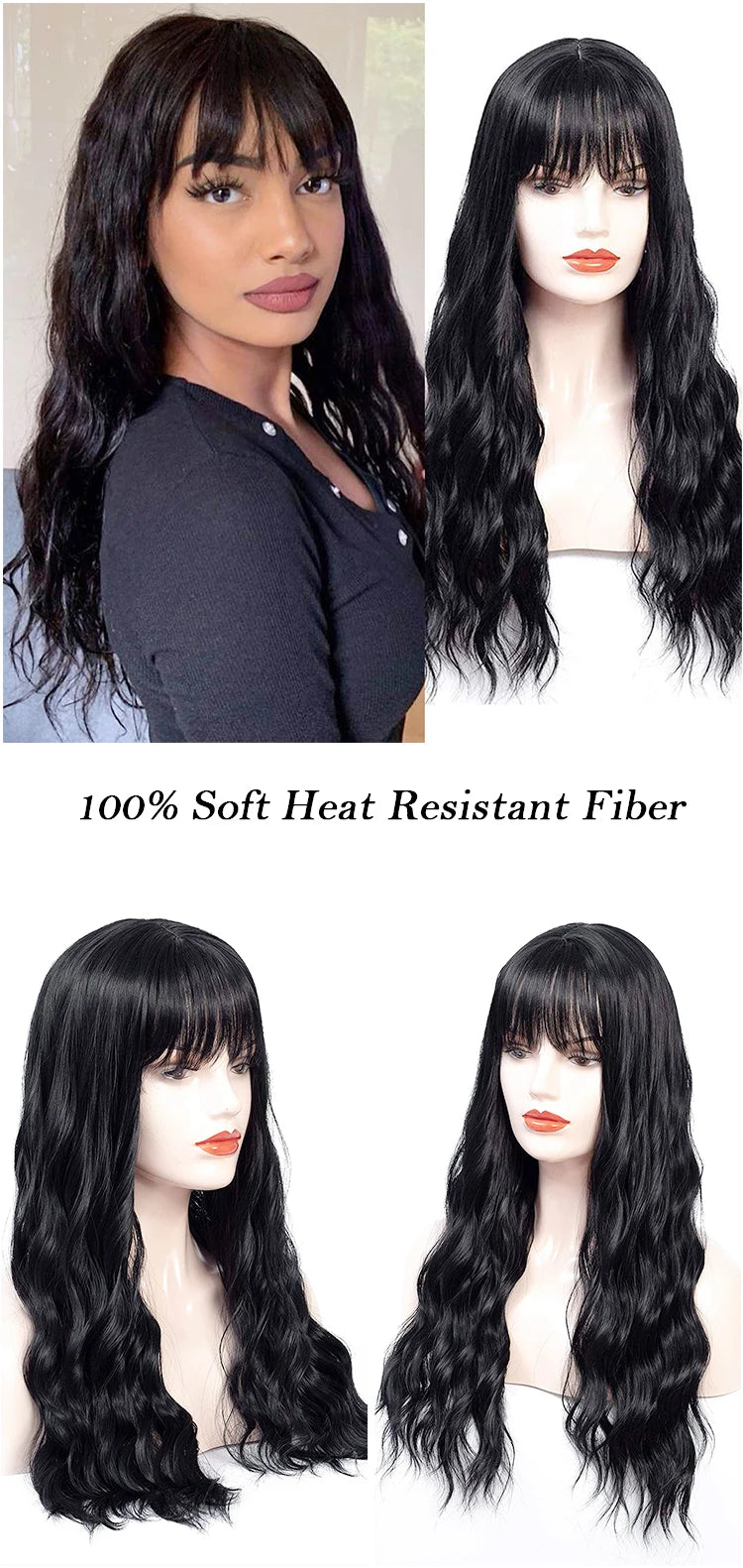 Perruques synthétiques longues Aigemei avec frange, 66 cm, cheveux bouclés ondulés pour femme, fibre haute température, couleur noir et marron