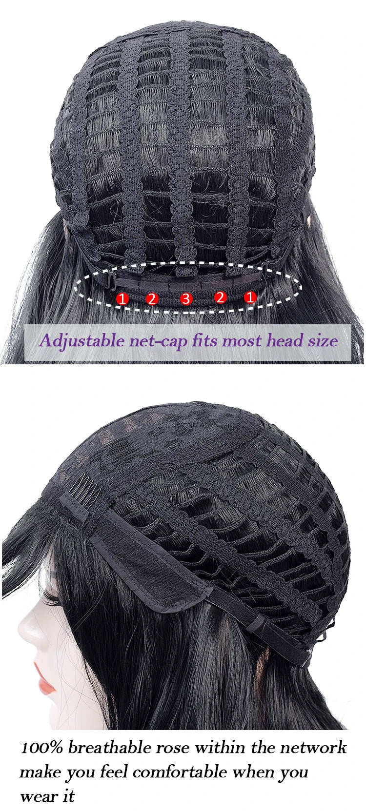 Aigemei – Perruques synthétiques longues avec frange, 66 cm, cheveux bouclés ondulés pour femme, fibre haute température, couleur noir et marron